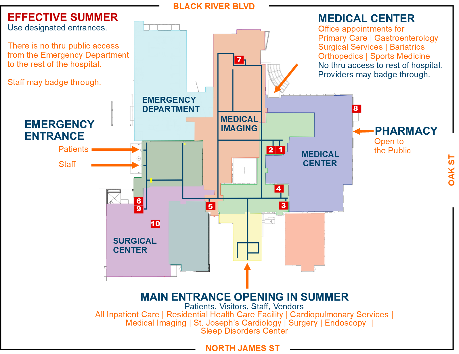 Campus map with entrances marked