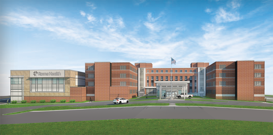 Exterior rendering of the new addition that will house Rome Health's new Surgical Services and ICU